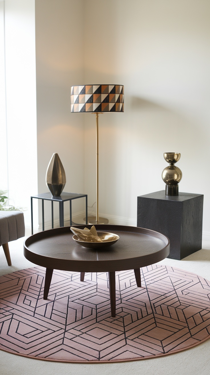 Mid-century modern coffee table in a stylish living room.